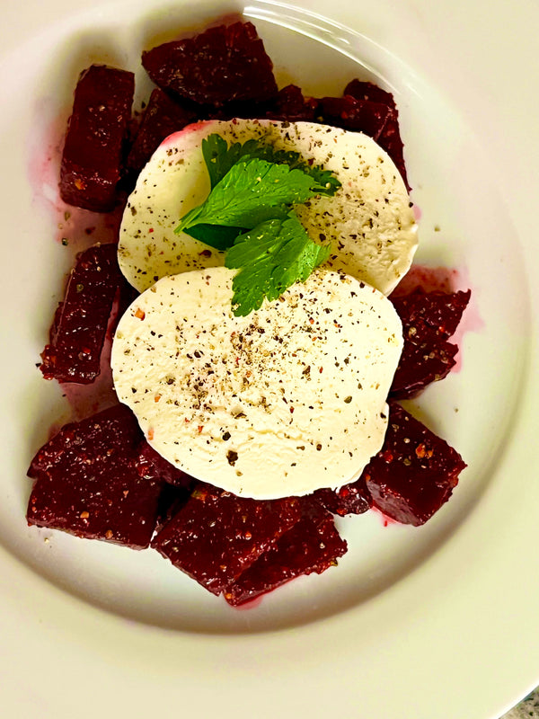 Roast Beets with Mozzarella and Pistachio Vinaigrette