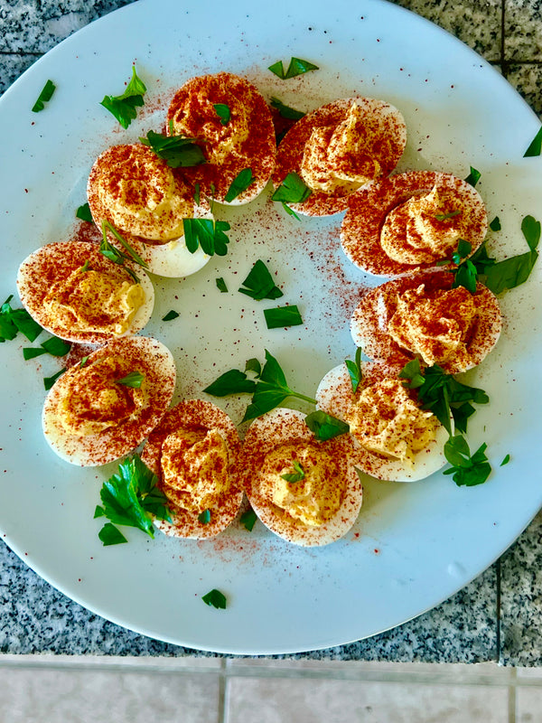 Aunt Julie’s Harissa Deviled Eggs!