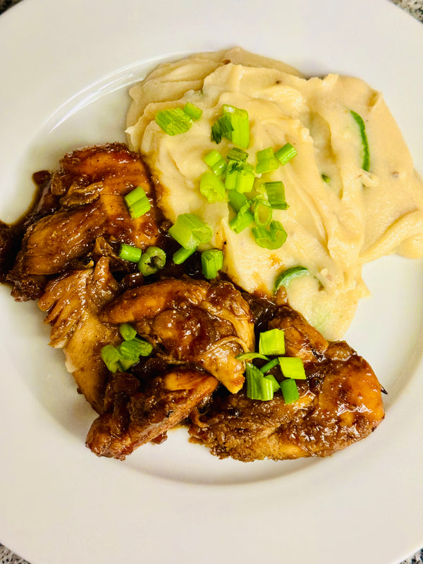 Uncle A’s Asian Honey Chicken with Jalapeño Mashed Potatoes!